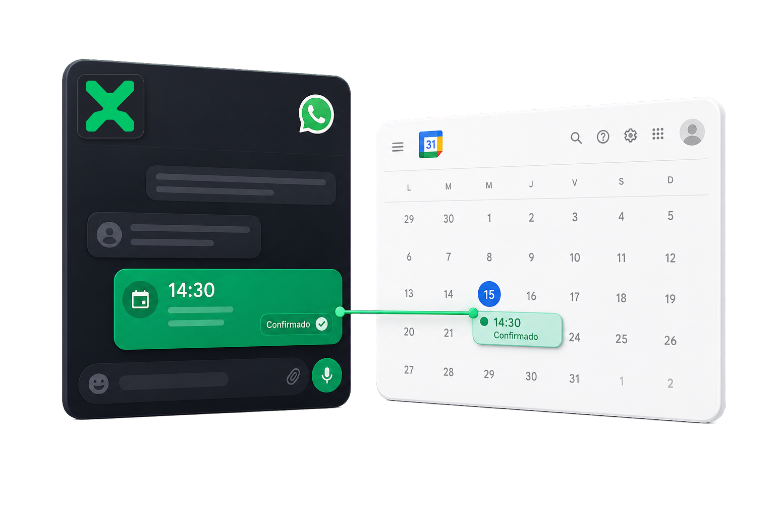 Interface do Xats conectada ao Google Agenda com horário confirmado