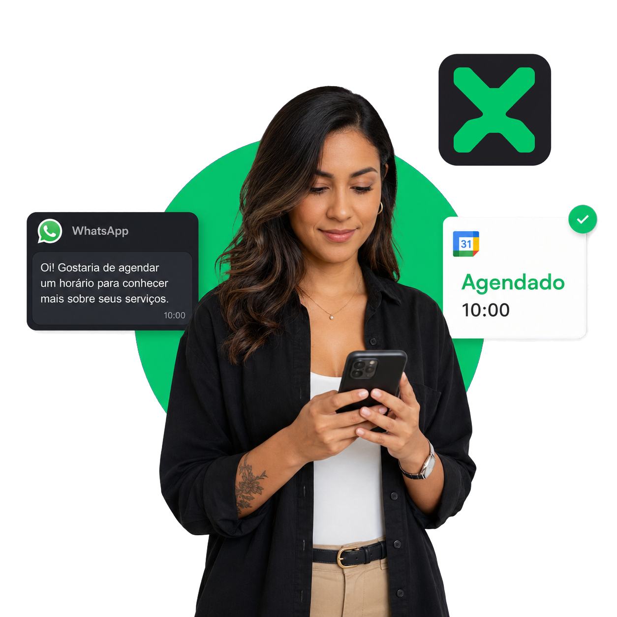 Cliente solicitando um horário pelo WhatsApp e recebendo a confirmação do agendamento